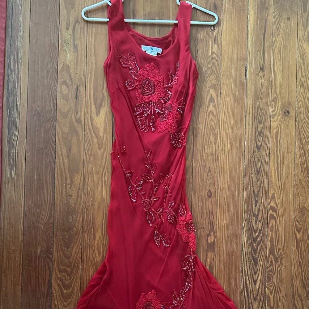 Red embellished silk Sue Wong gown Size 2